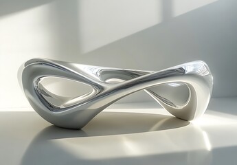 Futuristic 3D rendering of abstract geometric shapes with smooth, curved surfaces, set against a white background