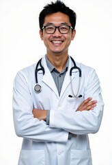 Smiling Doctor in Lab Coat with Stethoscope