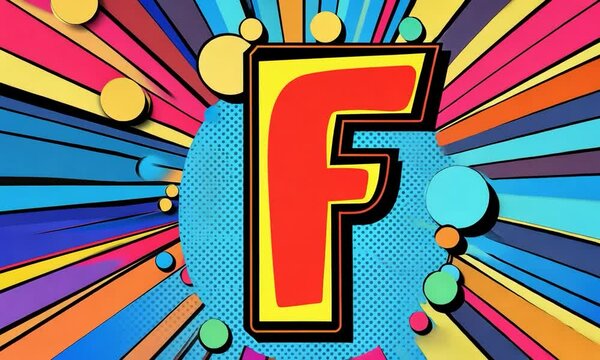 Pop art Alphabet letter F video background. Colorful background in pop art retro comic style. Pop art animation video.