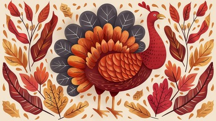 Funny cartoon illustration of a happy thanksgiving turkey with a humorous twist and vibrant colors