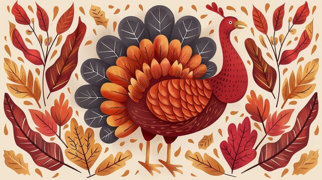 Funny cartoon illustration of a happy thanksgiving turkey with a humorous twist and vibrant colors