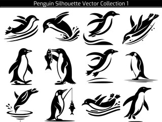 Set of Penguin Silhouette Vector Illustration © ashrafulalampro