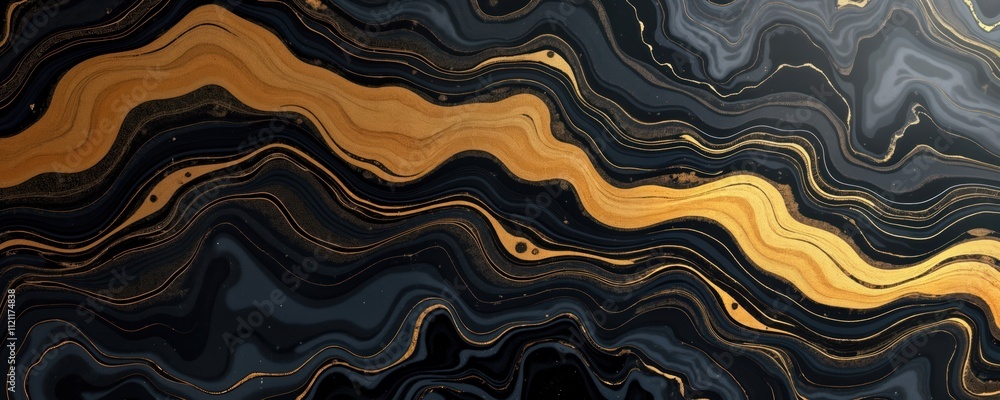 Poster abstract fluid art background with black gray, gold colors. marble pattern with flowing lines. luxur