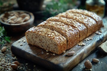 Wooden Cutting Board with Bread