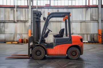 Forklift loader in warehouse for efficient product distribution and transportation logistics