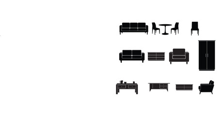 Set of home furniture silhouettes vector isolated.
