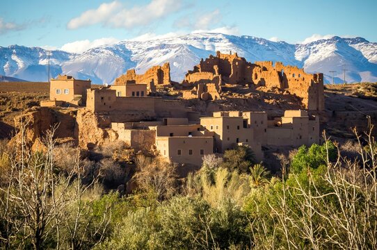 Ruins in the Rose Valley and Atlas mountains in Morocco