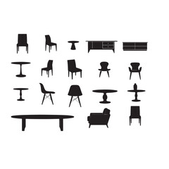 Set of home furniture silhouettes vector isolated.
