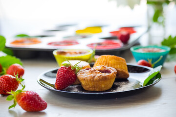 Sweet curd muffins with strawberry filling