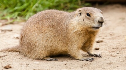 Cute Ground Animal Posing on Soft Sand Surrounded by Greenery