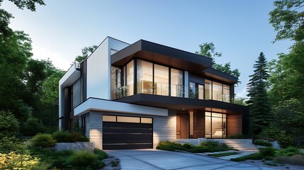 Fototapeta premium Luxurious modern duplex house captured in high-resolution detailed imagery