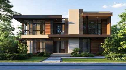 Obraz premium Luxurious modern duplex house captured in high-resolution detailed imagery