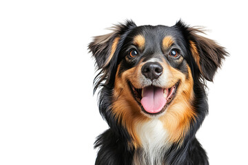 Studio portrait of sitting mixed breed rescue dog isolated on transparent or white background, png