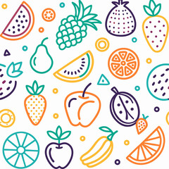 Colorful line art fruit pattern background. (1)