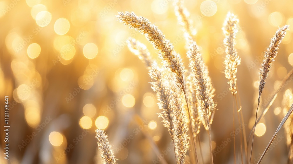 Poster soft glowing golden bokeh lights, creating a warm and elegant abstract effect