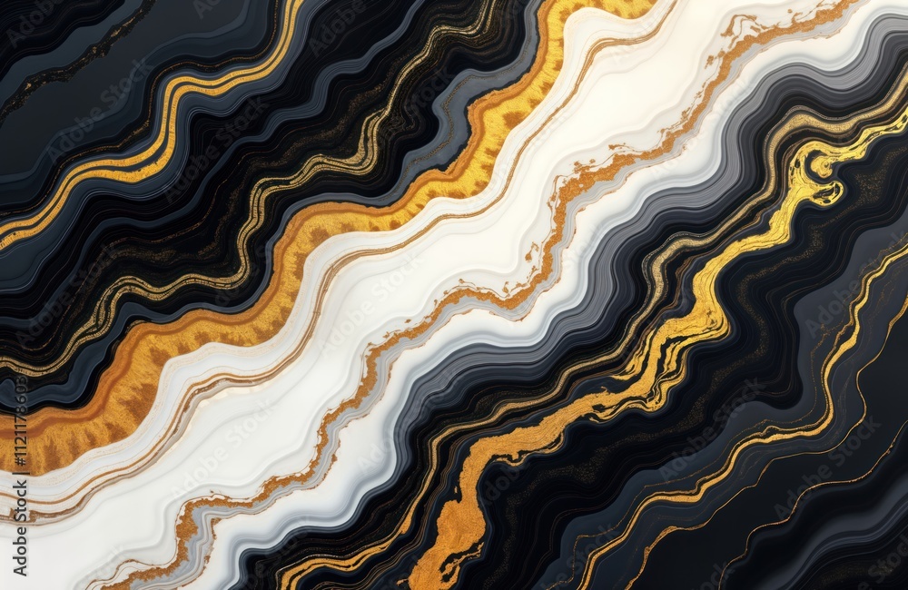 Poster abstract black, gold marbled pattern design. stylish flowing lines, curves create luxurious look. in
