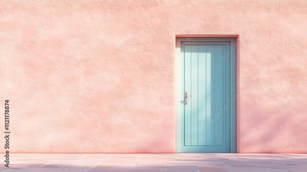 Poster a soft pastel door against a simple wall, the 4k detail capturing each shade and texture, creating a