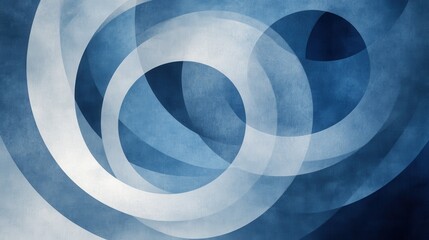 Abstract Blue Swirls Interwoven Circles, Layered Shades, Modern Art