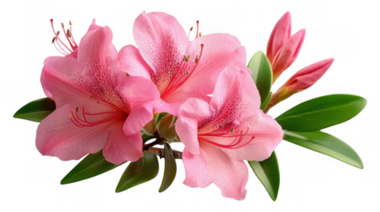 [Closeup of small pink flower bouquet] Vibrant Pink Azalea Bouquet Close-Up with Lush Green Leaves in Soft Focus