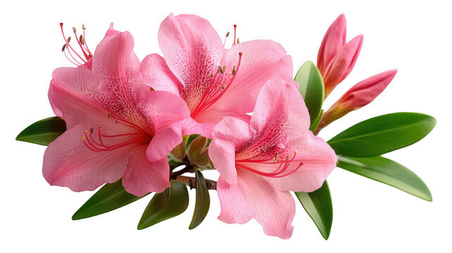 [Closeup of small pink flower bouquet] Vibrant Pink Azalea Bouquet Close-Up with Lush Green Leaves in Soft Focus - Powered by Adobe