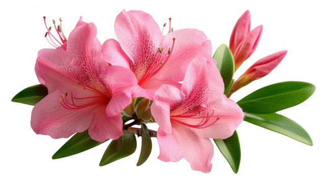 [Closeup of small pink flower bouquet] Vibrant Pink Azalea Bouquet Close-Up with Lush Green Leaves in Soft Focus