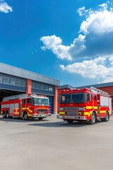 A modern, equipped fire station contrasted with a village relying on a bucket brigade.