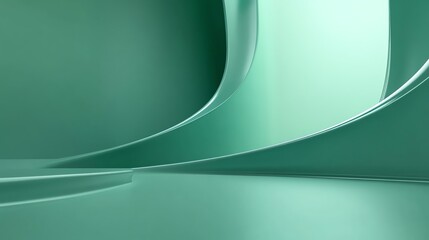Abstract geometric background with curved green shapes and a platform.