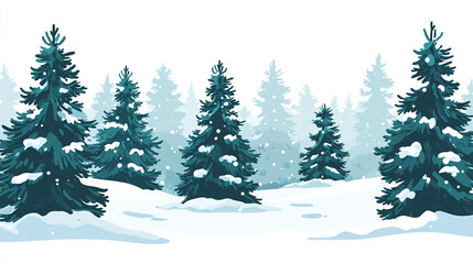 Obraz premium Snow-covered pine trees create a serene winter landscape in a forest clearing
