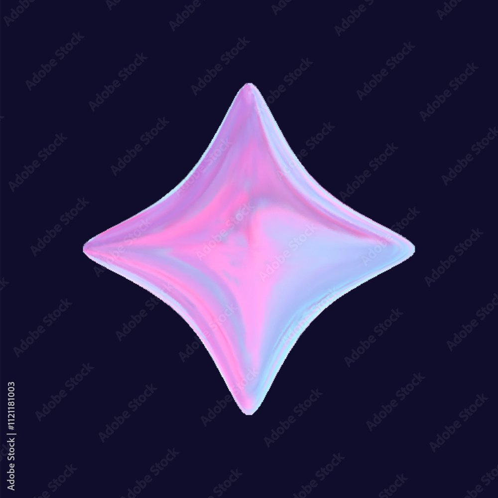 Wall mural 3d holographic stars in pink chrome with geometric shapes, designed for futuristic and tech aestheti