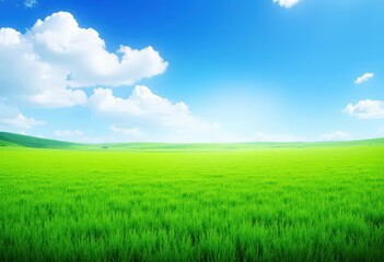 Vibrant Green Field under Blue Sky
