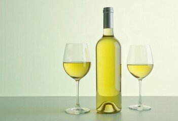 Fototapeta premium White Wine Bottle and Glasses 