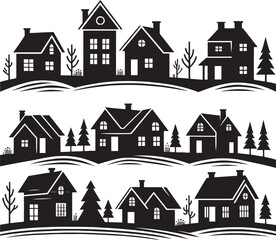 Houses landscape silhouette vector illustration isolated on a white background