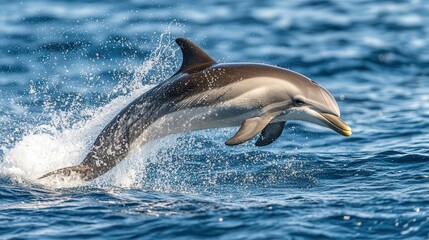 Fototapeta premium A dynamic 4K capture of a mother dolphin propelling her calf forward through a curtain of shimmering bubbles in the open ocean