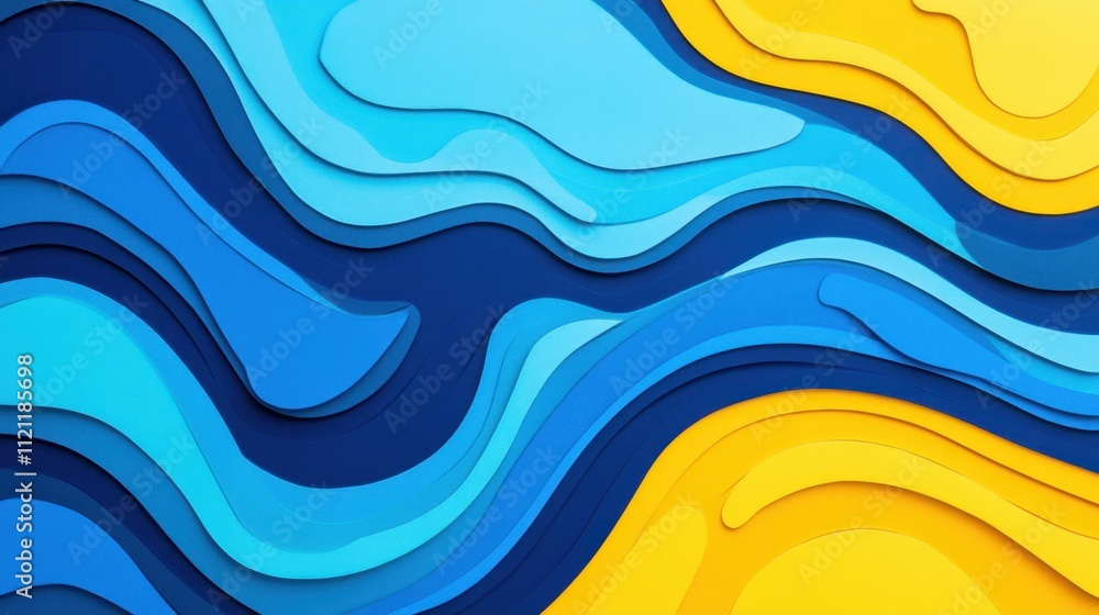 Poster abstract wave pattern in blue and yellow color scheme