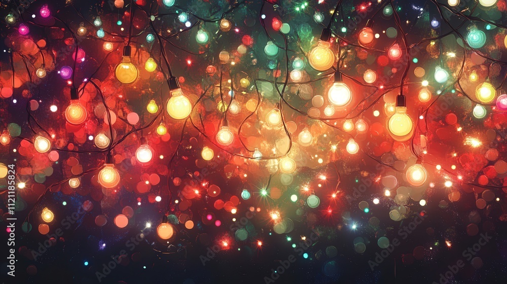 Poster a festive background featuring a dazzling array of colorful christmas lights. strings of bright ligh