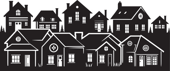 Houses landscape silhouette vector illustration isolated on a white background