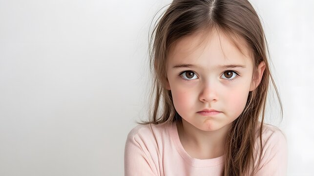 Shy young gitl isolated on the right side of a white background