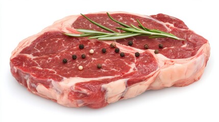Fototapeta premium Fresh Ribeye Steak with Herbs and Spices on White Background