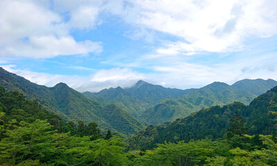 Outdoor countryside mountain hiking path with blue sky in Japan Yaku-Shima