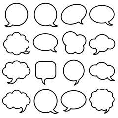 Collection of sixteen diverse blank speech bubbles.