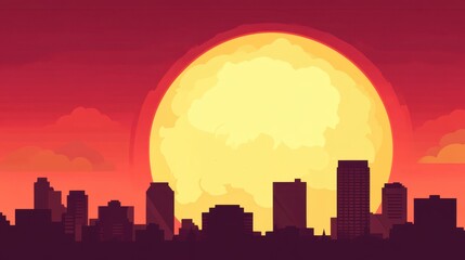 Fototapeta premium Stylized City Silhouette Against Vibrant Sunset Background