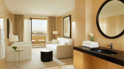 Elegant Modern Hotel Room with Stylish Decor and Natural Light