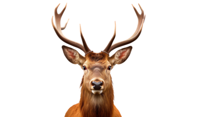 Red deer head with antlers on a transparent background