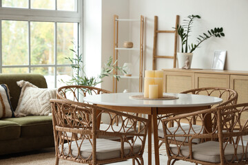 Candles on dining table in living room