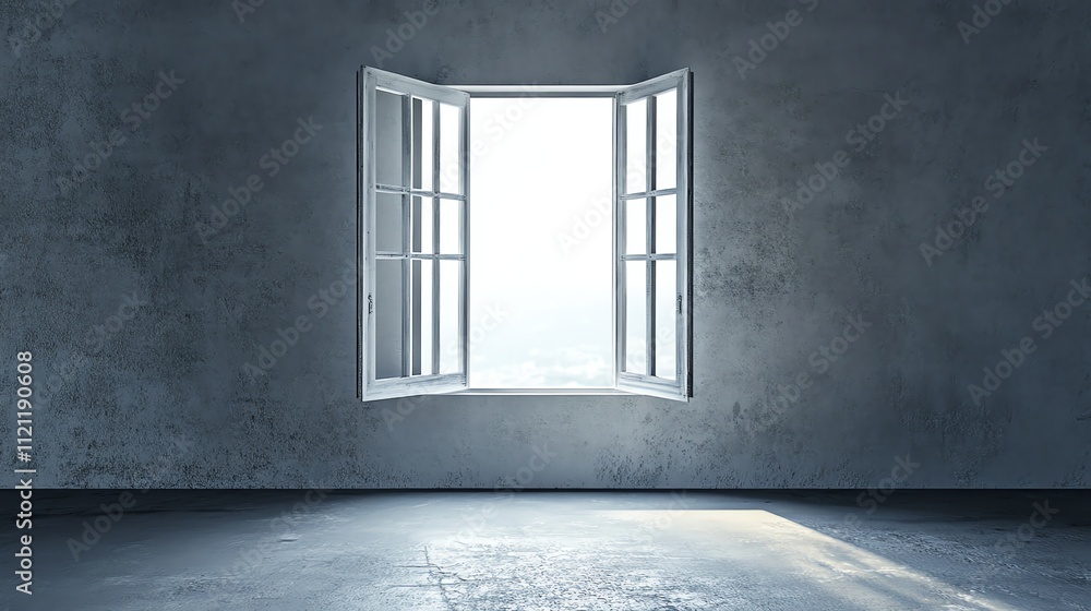 Poster an empty room with a window and a ray of light coming through.