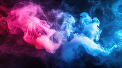 Colorful Swirls of Smoky Vapor in Red and Blue Hues Against Dark Background