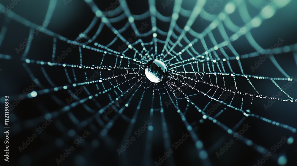 Sticker a close-up of a spiderweb covered in water droplets.