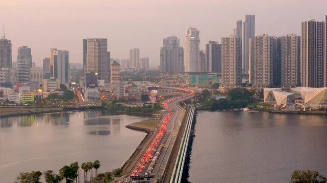 The Johor&ndash;Singapore Causeway connects Johor Bahru in Malaysia to Woodlands in Singapore, spanning 1.056 km (0.66 miles) across the Johor Strait.