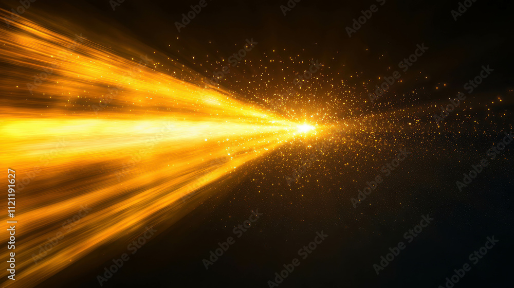 Aufkleber dynamic flow of golden light with sparkling particles in dark background