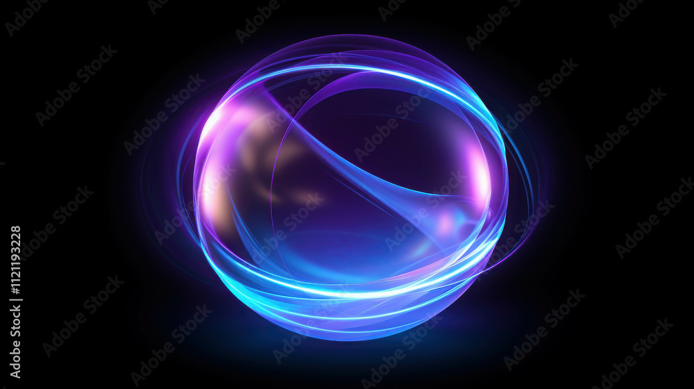 Poster colorful light sphere with abstract swirls on dark background